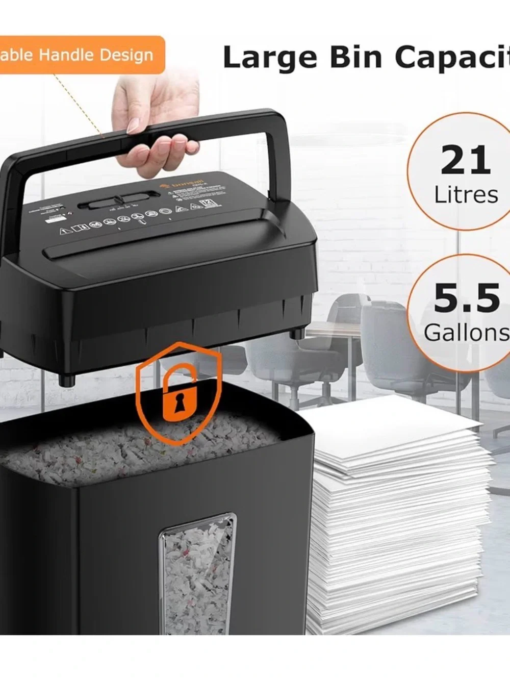 Black Paper Shredder with Waste Window - Home Office